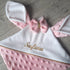 COFFRET: couverture minky x75cm + doudou minky nœud + un ensemble turban+bandeau+chaussons+moufles